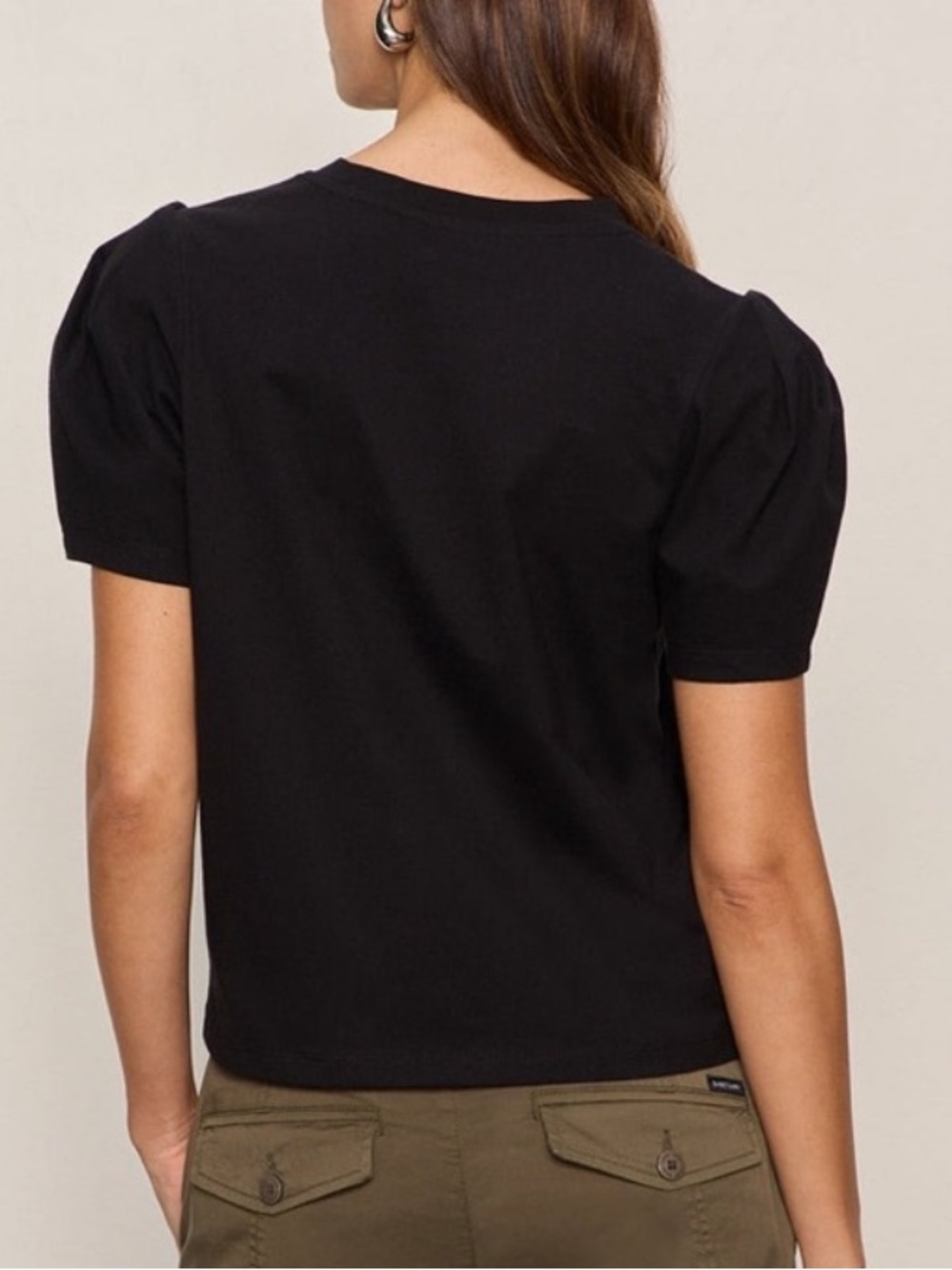 Sanctuary minimalist base layer black mock neck puff pleated short sleeve Tee M - Picture 2 of 16
